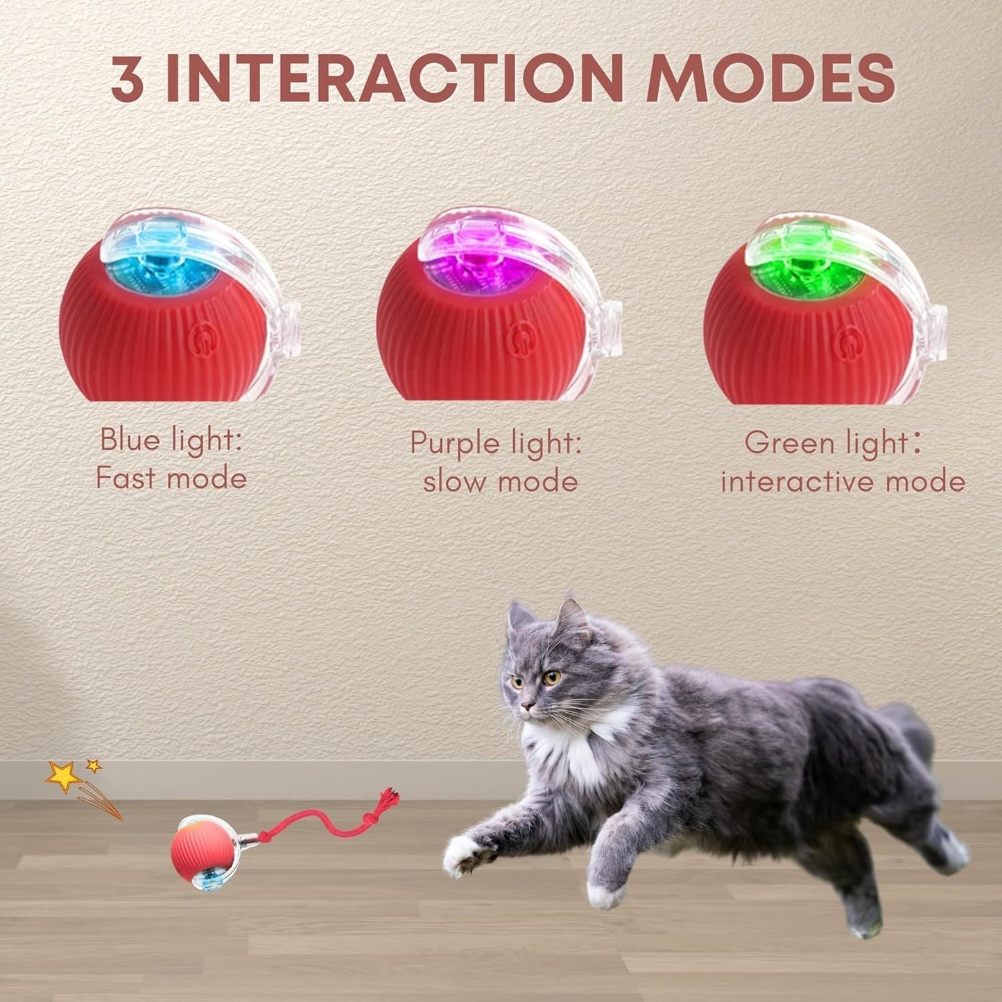 Manufacturer  Rocfish Durable Interactive Cat Toys for Indoor Cats, Smart Automatic Cat Chase Ball Toy, Upgraded Speedy Tail Kitten Toy for Bored Indoor Adult Pets (Red)    Cat toy