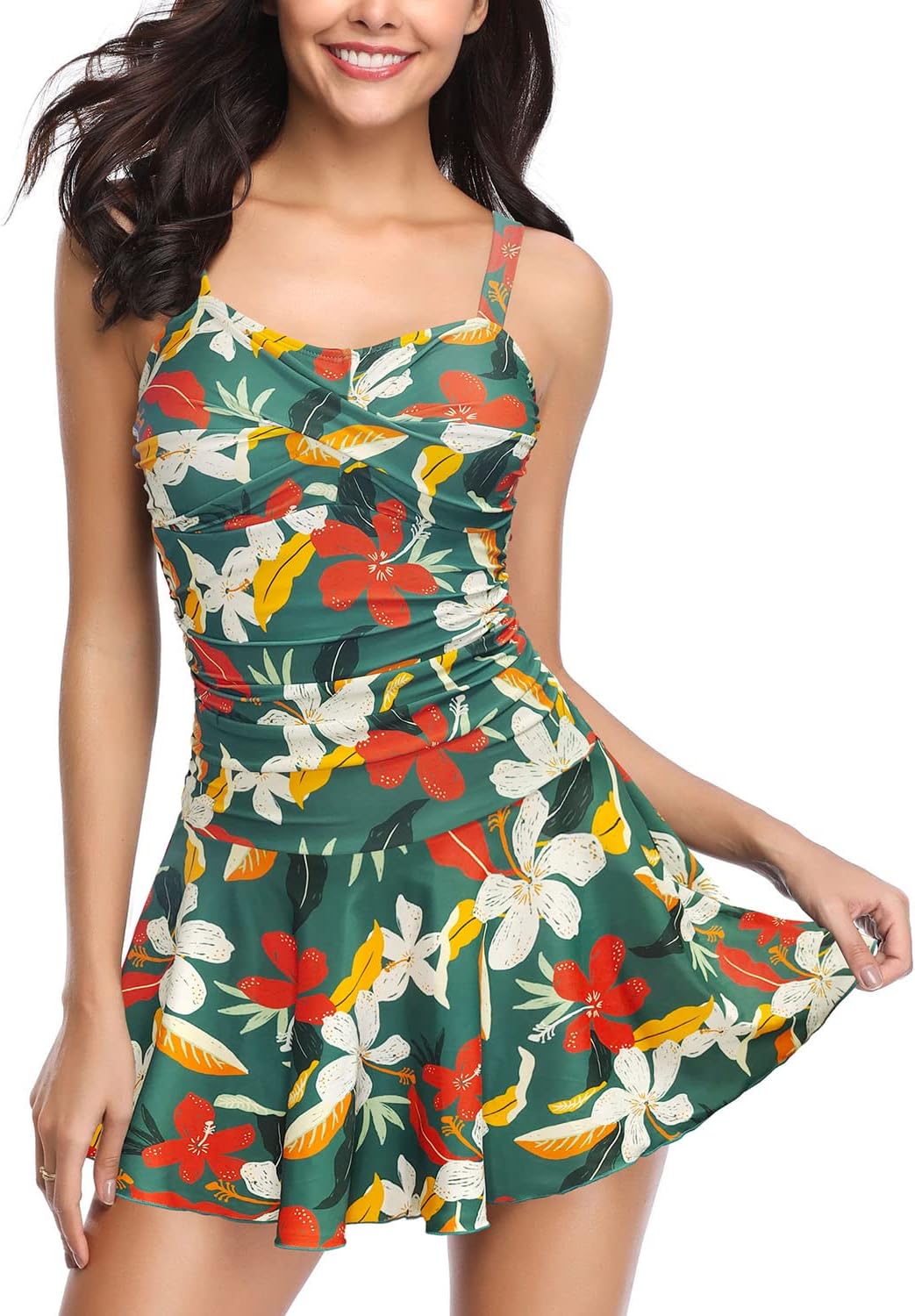 Manufacturer  SHEKINI Women's Crossover Ruched Skirt One Piece Swimdress Swimsuit Bathing Suit  Swimsuit