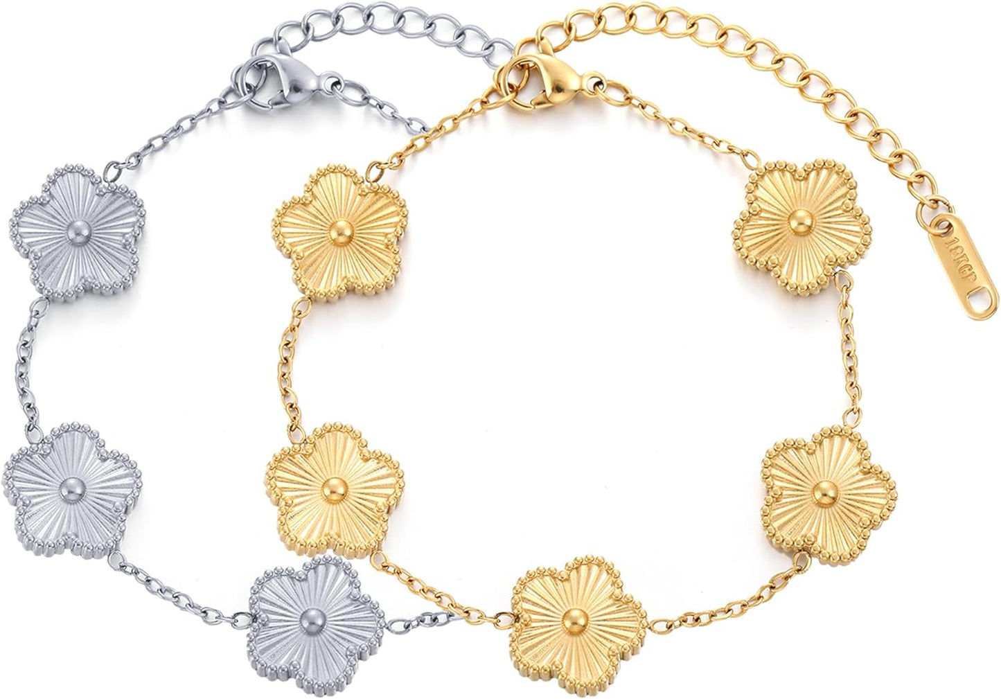 Manufacturer  TICVSS Four Leaf Clover Bracelet for Women 18K Gold Plated Stainless Steel Lucky 4 Leaf Gold Link Bracelet Jewelry Gift for Women  bracelets