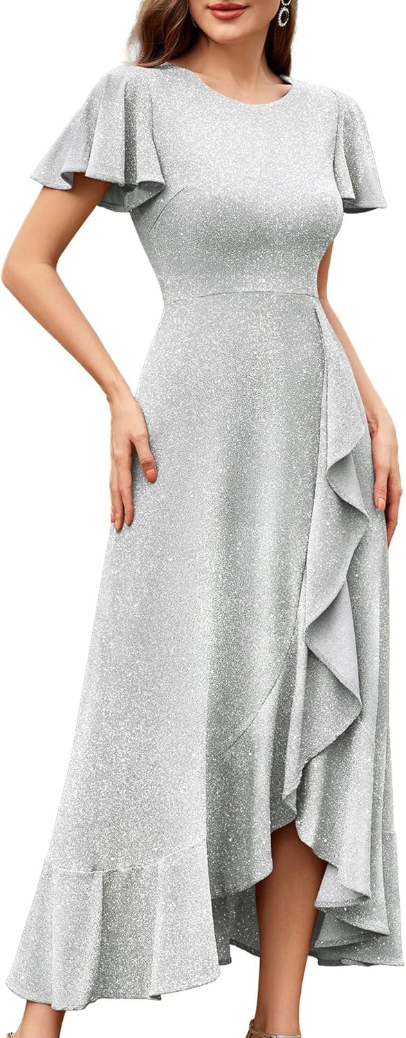 Manufacturer  BeryLove Women Sequin Formal Party Dress Flutter Short Sleeve Wedding Cocktail Long Evening Dress dresses