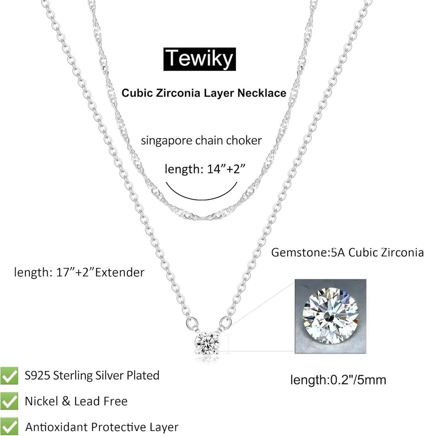 Manufacturer  Tewiky Diamond Necklaces for Women, Dainty S925 Sterling Silver/ 14K Gold Choker Necklace Simple Silver CZ Jewelry Necklaces for Women Trendy Gifts  necklace