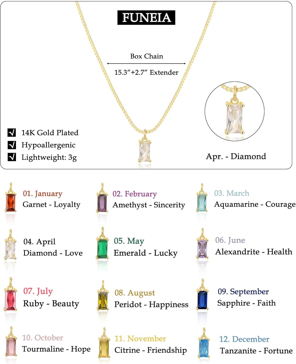 Manufacturer  FUNEIA Diamond Necklaces for Women 14K Gold Plated Emerald Birthstone Necklace for Women Mothers Dainty Gold Necklace Blue Green Cubic Zirconia Pendant Necklace Birthday Gifts for Women Jewelry  necklace
