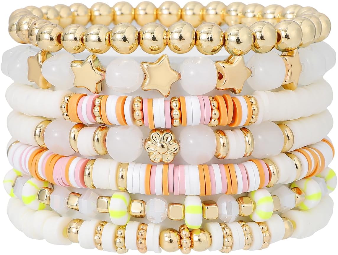 Manufacturer  GOOJIDS Surfer Heishi Clay Bead Bracelets for Women Bohemian Stackable Gold Beaded Stretch Bracelets Elastic Layering Friendship Bracelets Set Boho Jewelry  bracelets