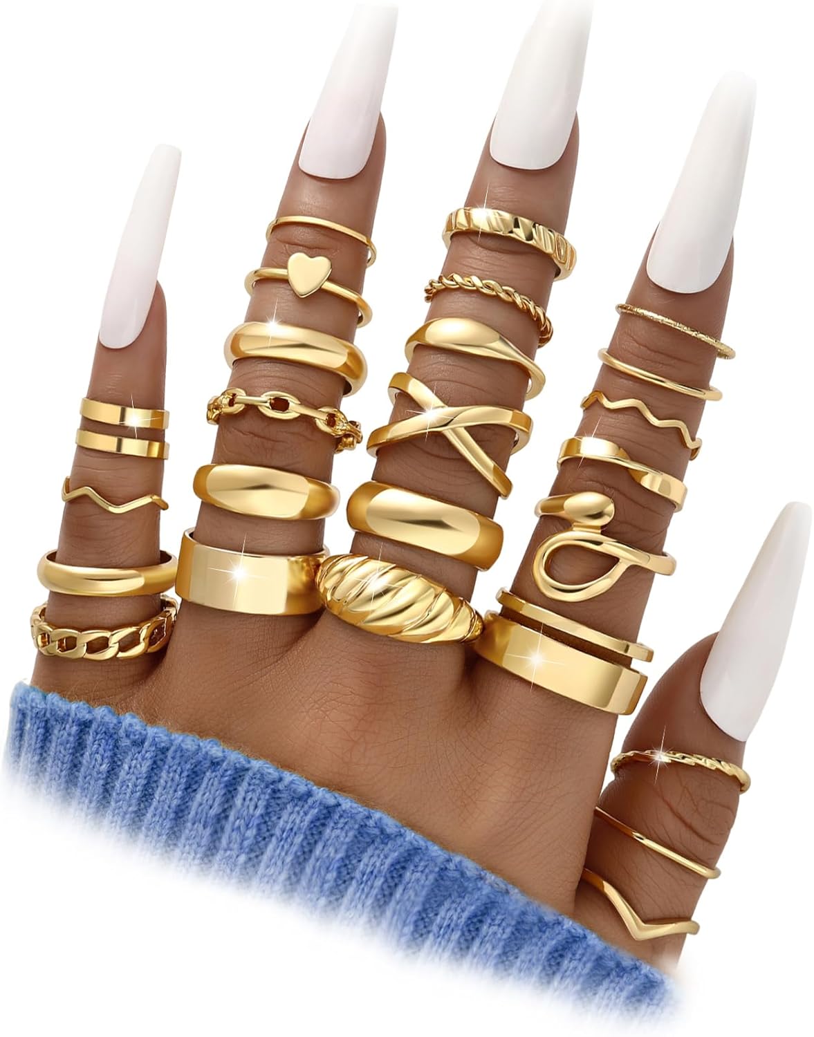 Manufacturer  YEEZII 68 Pcs Gold Knuckle Rings Set for Women, Stackable Boho Joint Finger Midi Rings Silver Hollow Carved Crystal Stacking Ring Pack for Gift   rings
