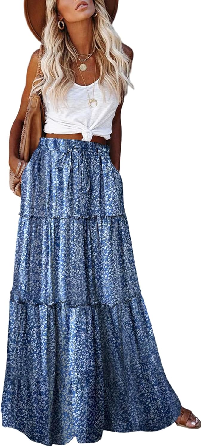 Manufacturer  EARKOHA Womens Casual High Waist Tie Paisley Print Long Maxi Skirt with Pockets skirts