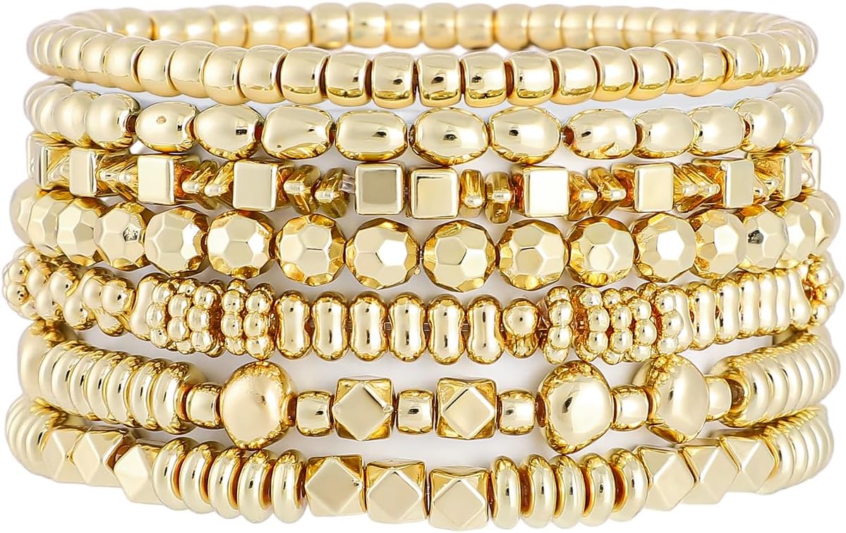Manufacturer  Gold Beaded Bracelets for Women Trendy, 14K Gold Plated Stack Cross Pearl Gold Bead Stretch Bracelets Set Elastic Hypoallergenic Bracelets Jewelry Gifts  bracelets