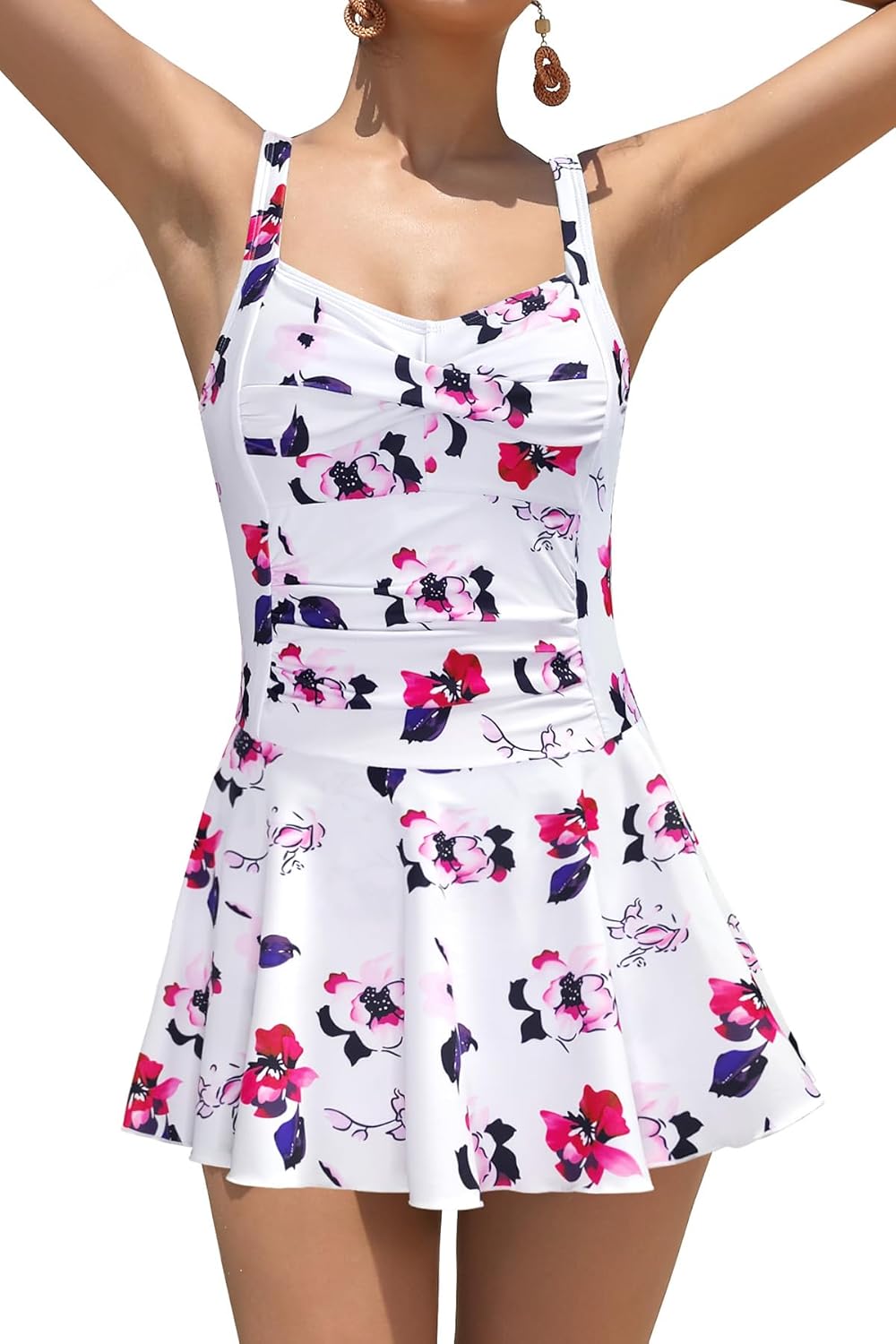 Manufacturer  SHEKINI Women's Crossover Ruched Skirt One Piece Swimdress Swimsuit Bathing Suit  Swimsuit