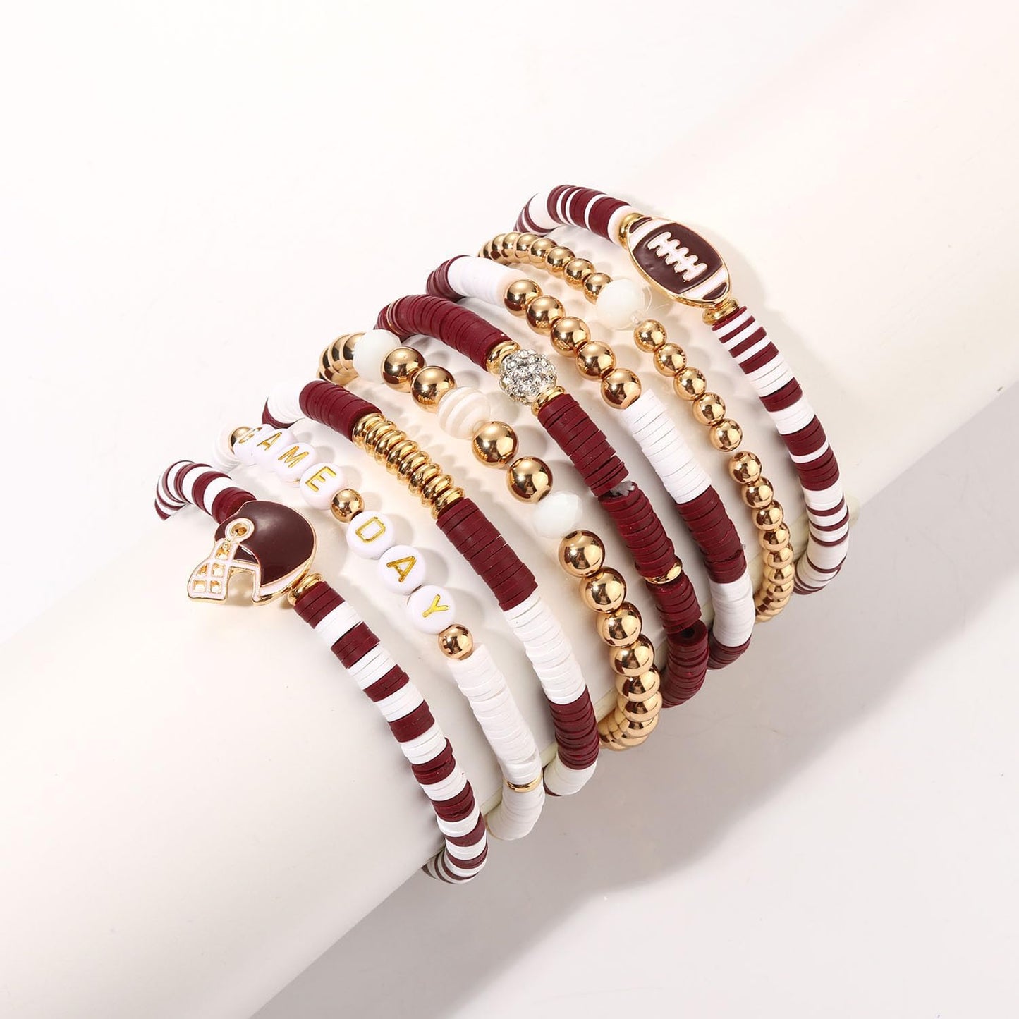 Manufacturer  Game Day Bracelets for Women - Red, Black, Blue Heishi Clay Beaded Stretch Bracelets - Stackable Sports Charm Bracelet Bangles - Football Mom Accessories & Outfits Jewelry Gifts  bracelets