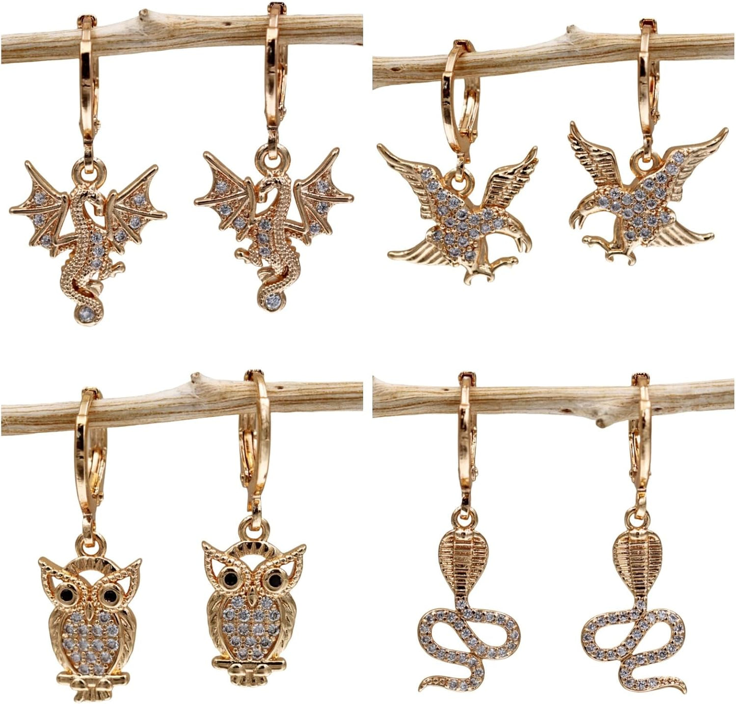 Manufacturer  18K Gold Plated, 4 Pairs Dangle Earrings Set for Women, Flower/Heart/Animal/Pearl Drop earrings, Hypoallergenic Cubic Zirconia Earrings, Lightweight, Party, gold earrings, Jewelry for Gifts, Fashion  earring