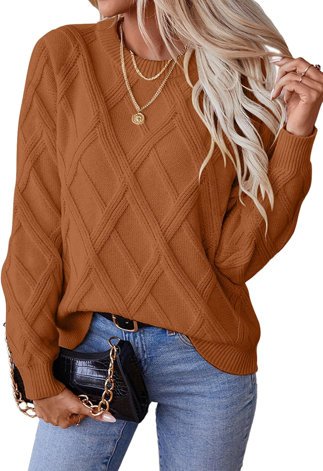 Manufacturer  SHEWIN Womens Sweaters Crewneck Cable Knit Sweater Long Sleeve Fall Tops for Women   sweaters