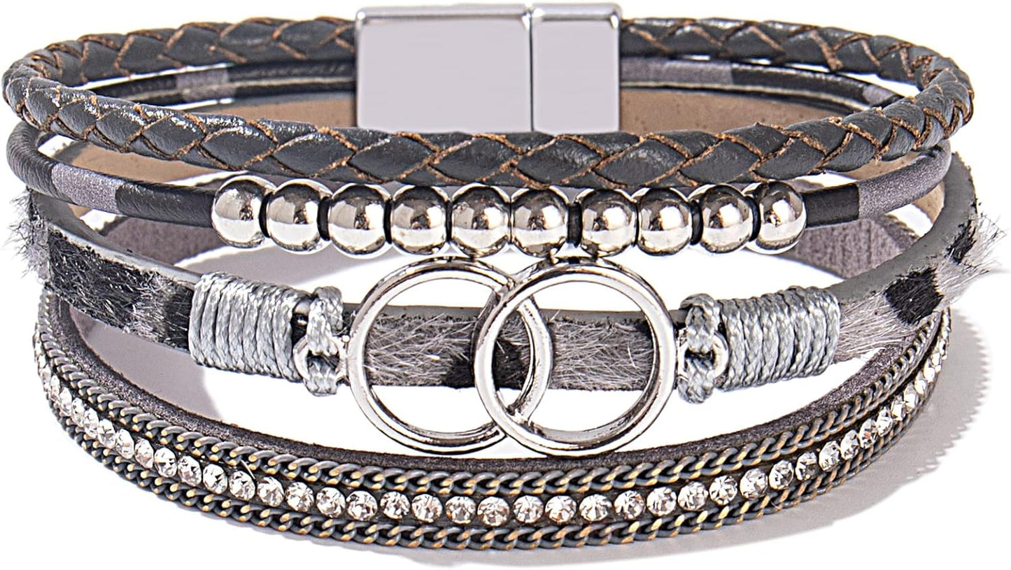 Manufacturer  FANCY SHINY Boho Wrap Bracelets Leather Cuff Bangle Gold Beaded Bracelets for Women Stackable Infinity Bracelets Jewelry Gift Mom with Magnetic Clasp  bracelets