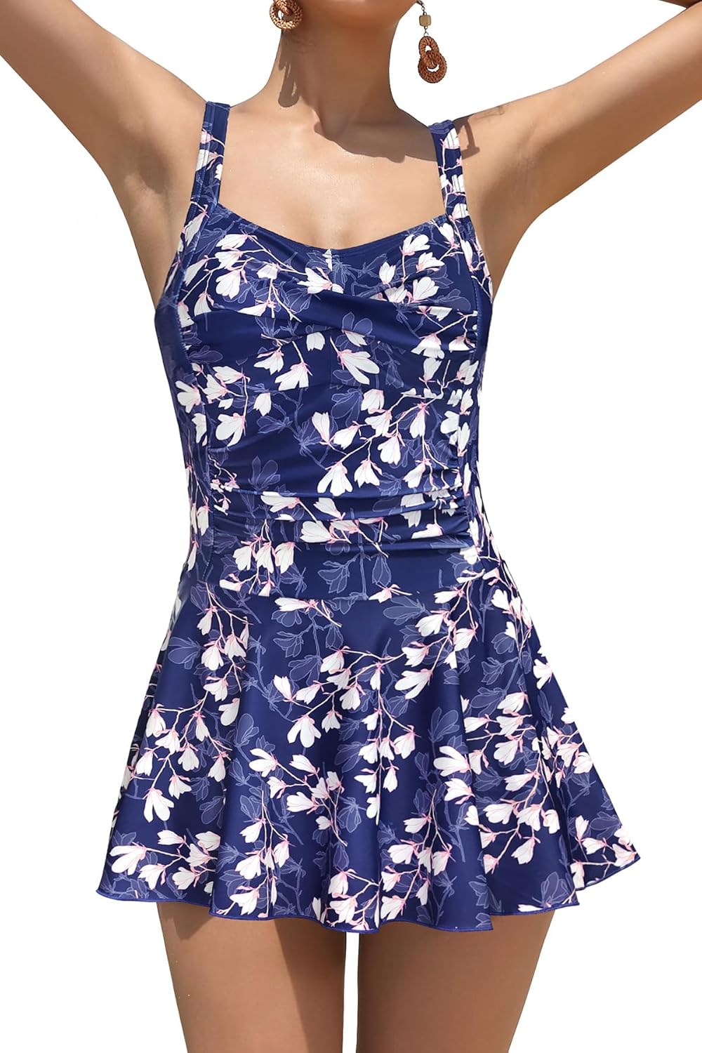 Manufacturer  SHEKINI Women's Crossover Ruched Skirt One Piece Swimdress Swimsuit Bathing Suit  Swimsuit