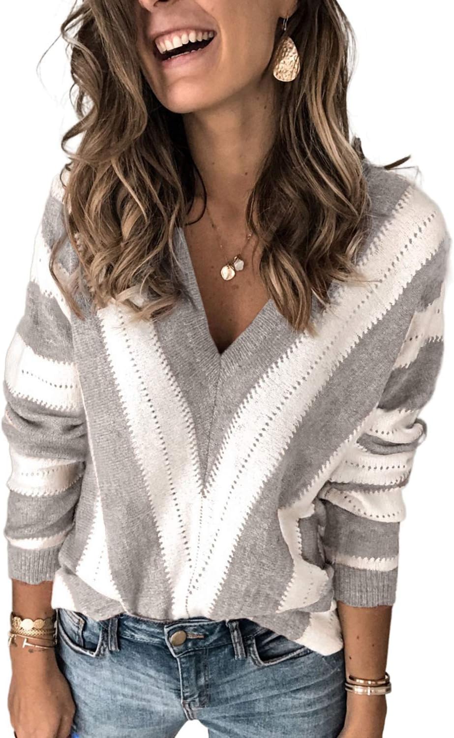 Manufacturer  Necooer Womens Sweater Pullover Casual Long Sleeve Crewneck Color Block Pullover Knit Sweater for Women   sweaters