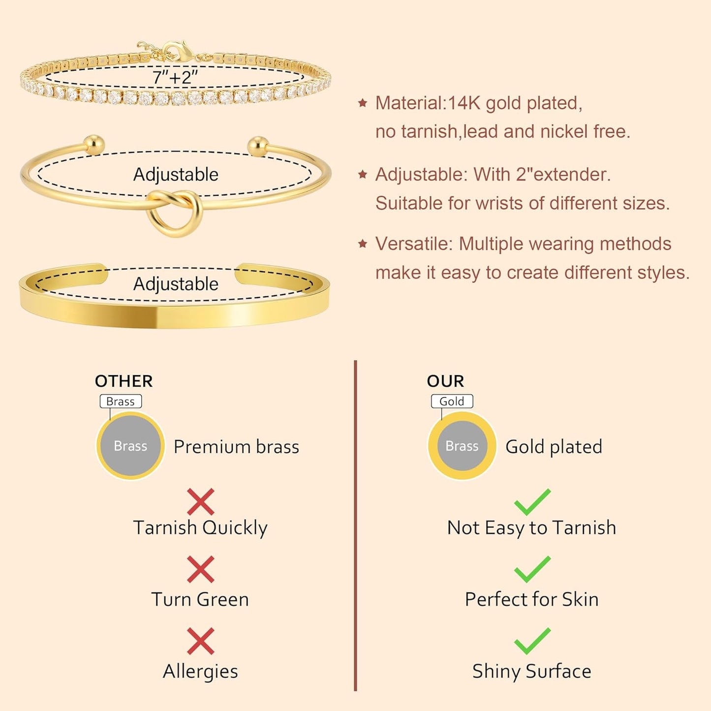 Manufacturer  Gold Bangle Cuff Knot Bracelet for Women Stack Non Tarnish 14k Gold Plated Dainty Cubic Zirconia Tennis Bracelets Jewelry Set for Women Trendy  bracelets