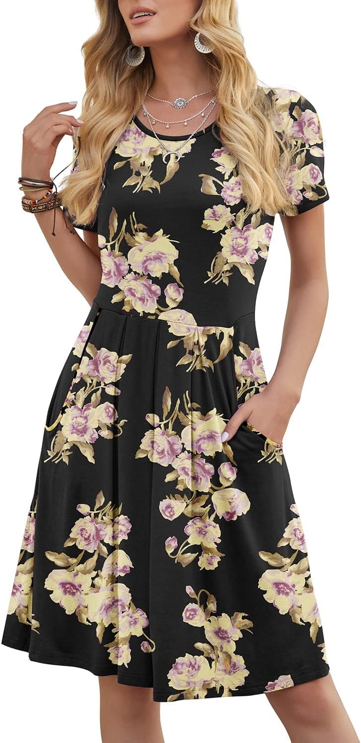 Manufacturer  DouBCQ Women's Casual Flowy Pleated Loose Dresses with Pockets dresses