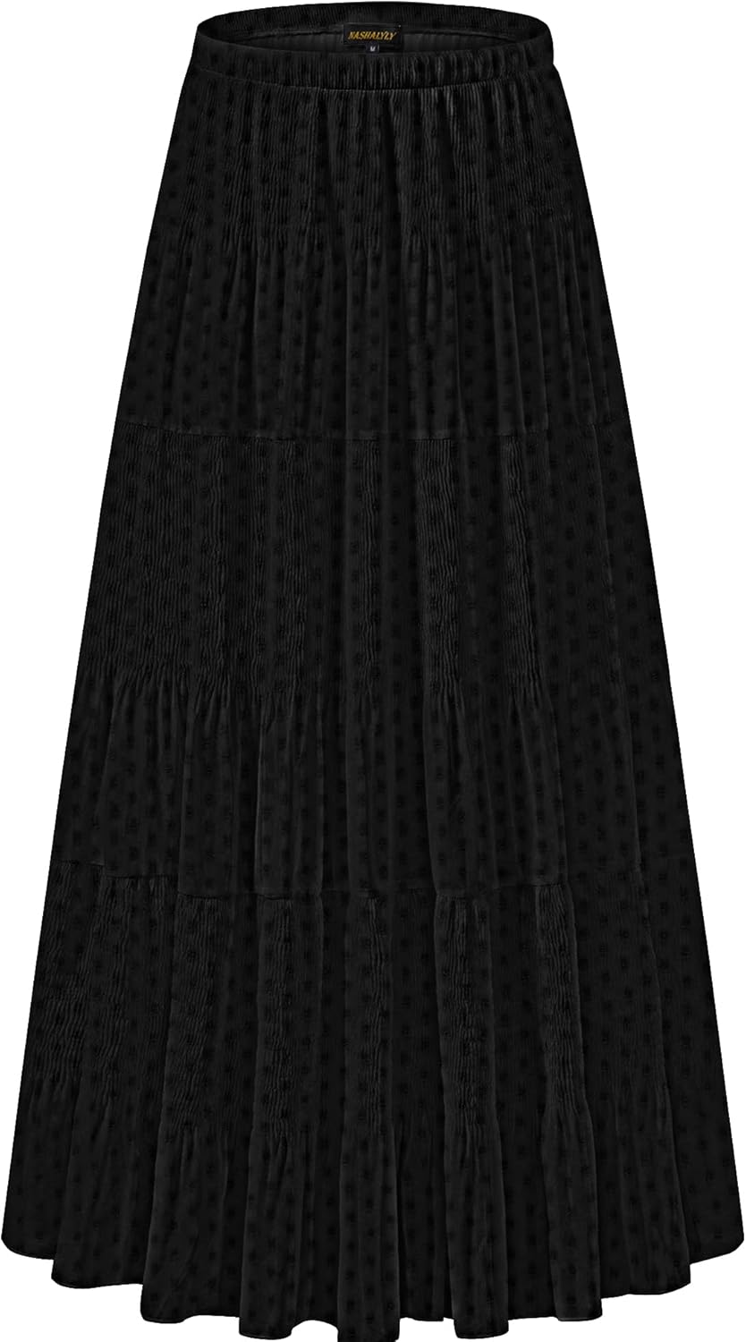 Manufacturer  NASHALYLY Women's Chiffon Elastic High Waist Pleated A-Line Flared Maxi Skirts