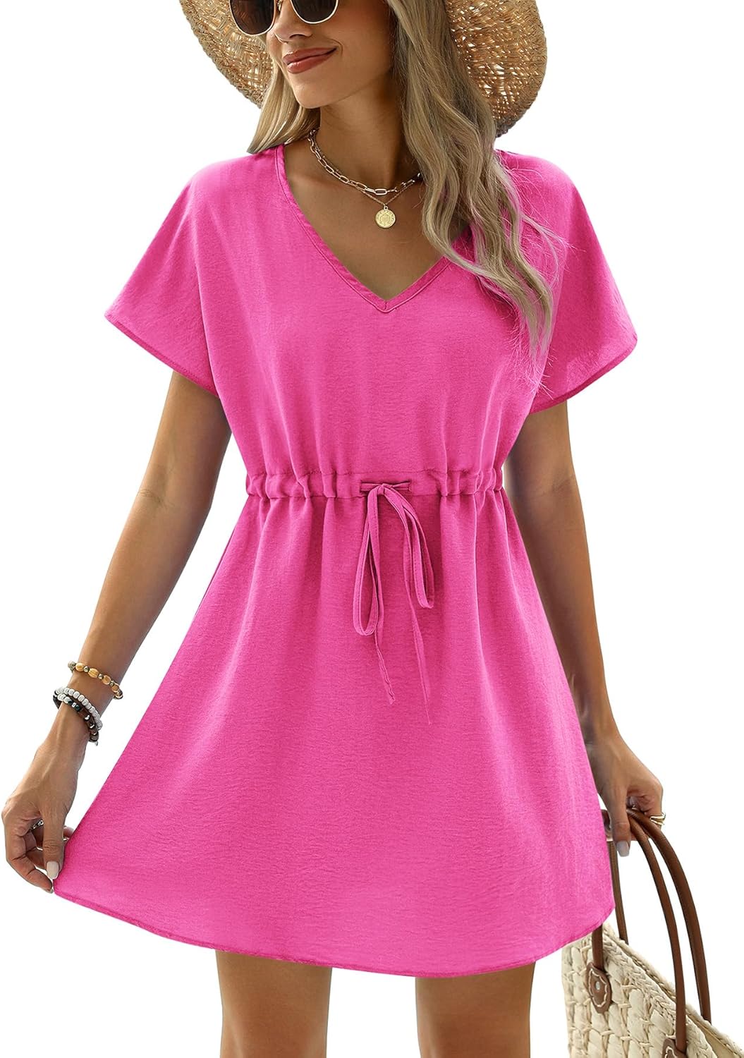 Manufacturer  Ekouaer Womens Swimsuit Coverup Short Sleeve Beach Cover Up Dress V Neck Bikini Beachwear  Swimsuit