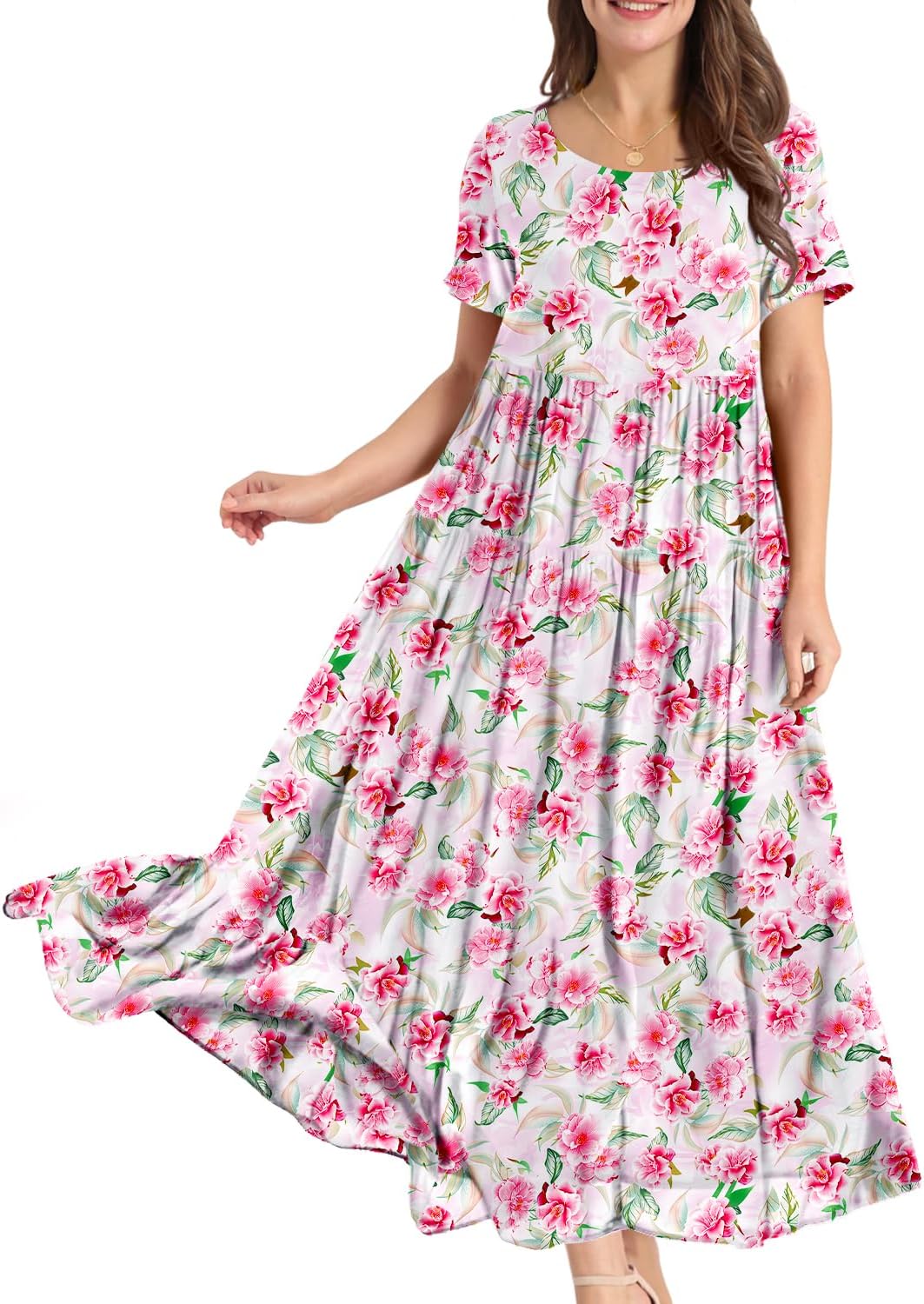 Manufacturer  YESNO Women Casual Loose Bohemian Floral Dress with Pockets Short Sleeve Long Maxi Summer Beach Swing Dress EJF dresses