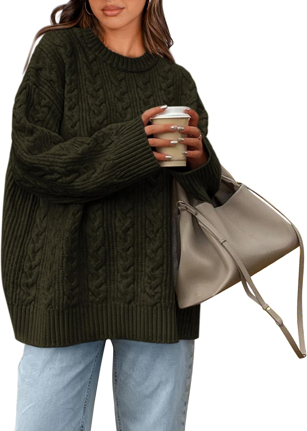 Manufacturer  Okiwam Women's Oversized Sweaters Crewneck Cable Knit Pullover Casual Loose Fall Outfits Fashion Clothes 2025   sweaters