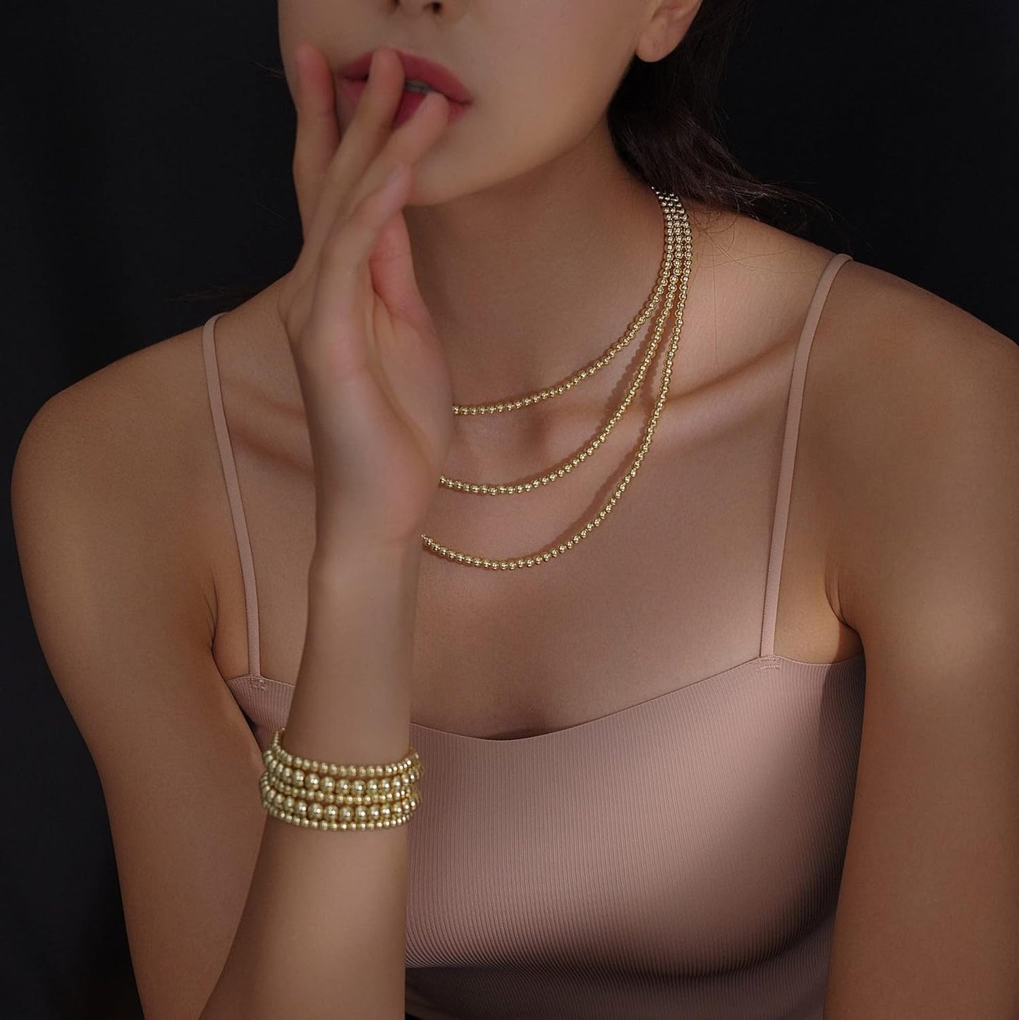Manufacturer  Badu Gold Plate Bead Bracelet for Women 14K Gold Plated Bead Ball Bracelet Stretchable Elastic Hypoallergenic Bohemian Stackable  bracelets