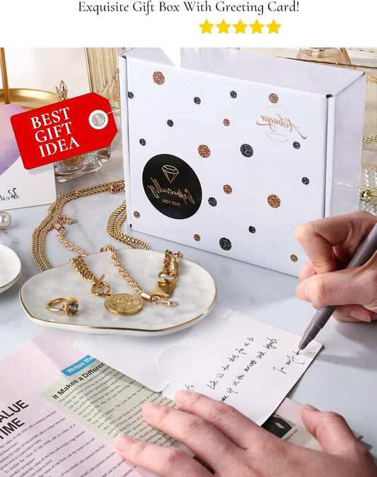 Manufacturer  AISBUGUR Jewelry Dish Set of 2, Large Jewelry Tray for More Jewelry Ring Dish Jewelry Bowl with Beautiful Package and Greeting Card Perfect for Birthday Gifts for Women   rings