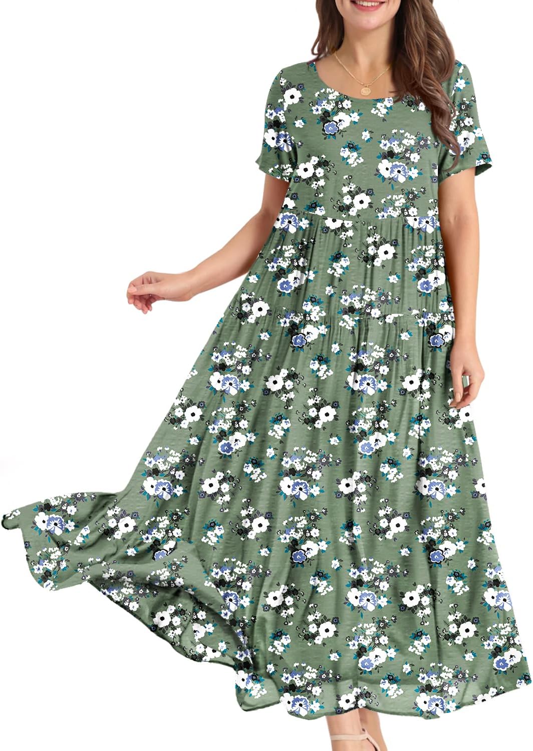 Manufacturer  YESNO Women Casual Loose Bohemian Floral Dress with Pockets Short Sleeve Long Maxi Summer Beach Swing Dress EJF dresses