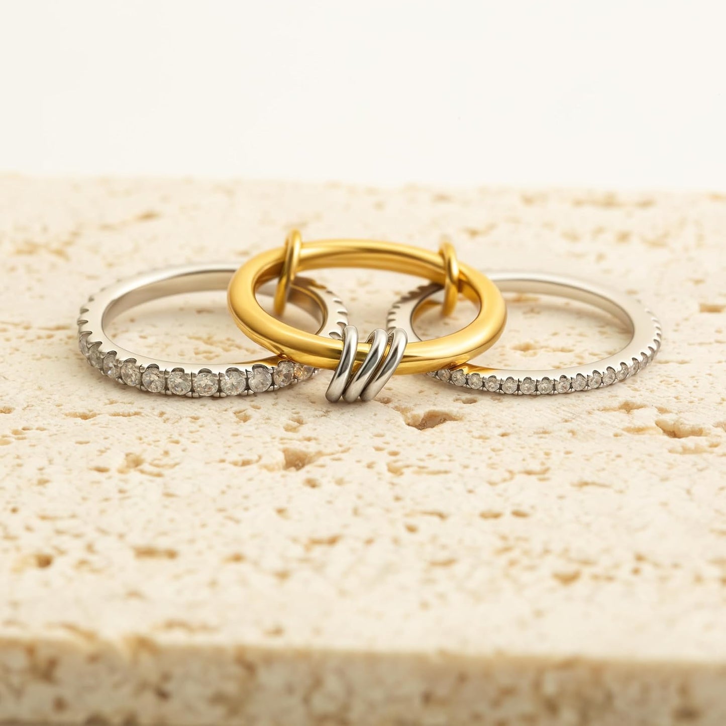Manufacturer  Gold Stackable Rings for Women Non Tarnish, 18k Gold Plated Cubic Zirconia Rings, Silver Gold Multi Ring Mixed Metals Stack Rings Set   rings