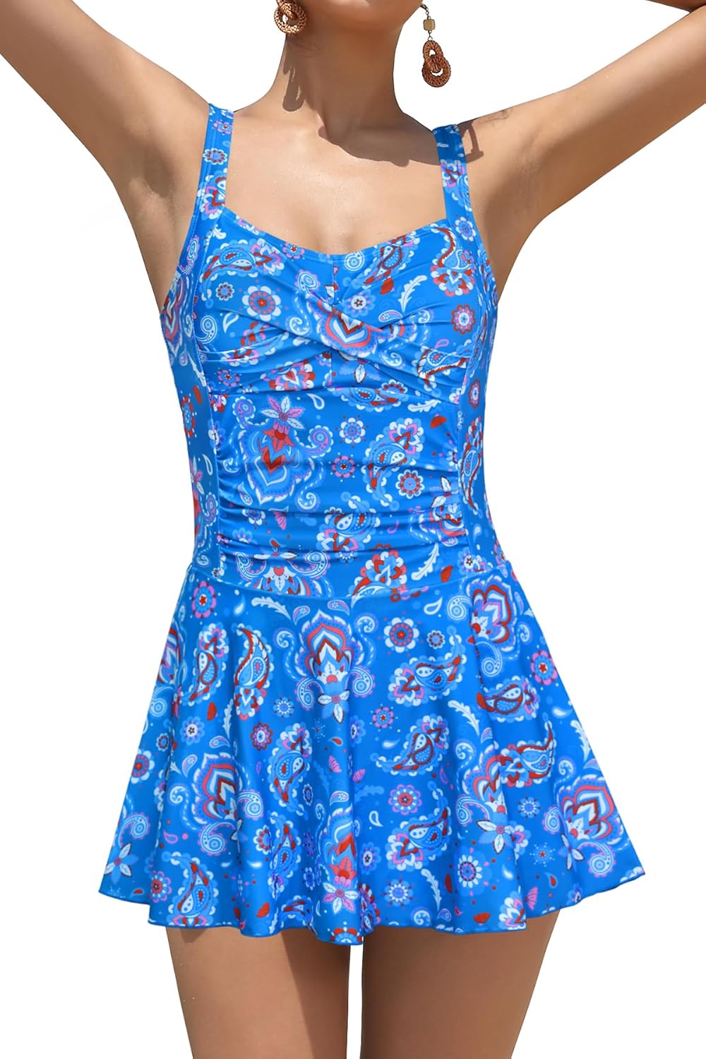 Manufacturer  SHEKINI Women's Crossover Ruched Skirt One Piece Swimdress Swimsuit Bathing Suit  Swimsuit