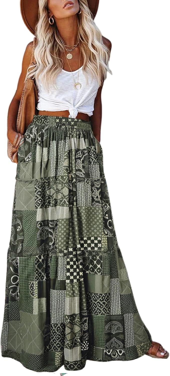 Manufacturer  EARKOHA Womens Casual High Waist Tie Paisley Print Long Maxi Skirt with Pockets skirts
