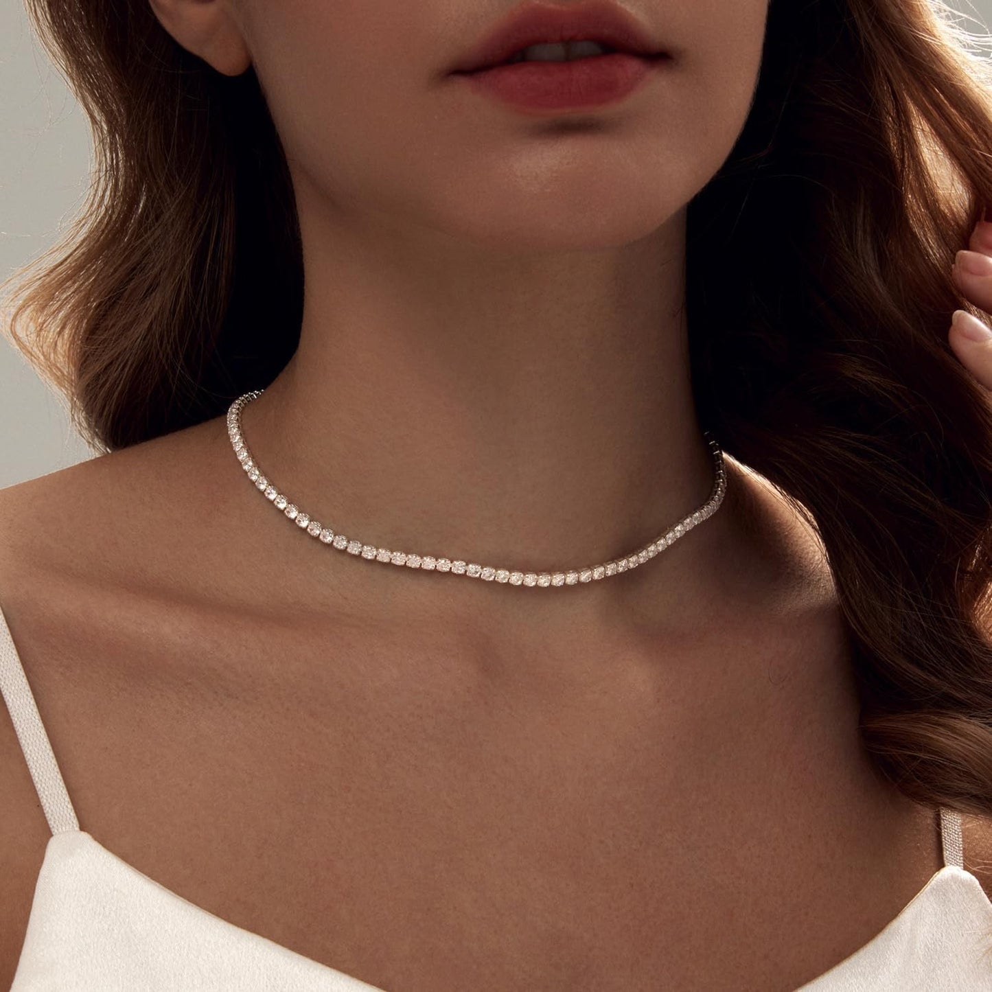 Manufacturer  Luxval Tennis Necklace 14K Gold Plated Rhinestone Butterfly Choker Necklaces for women Dainty Zirconia Cut Faux Diamond chain 3mm  necklace
