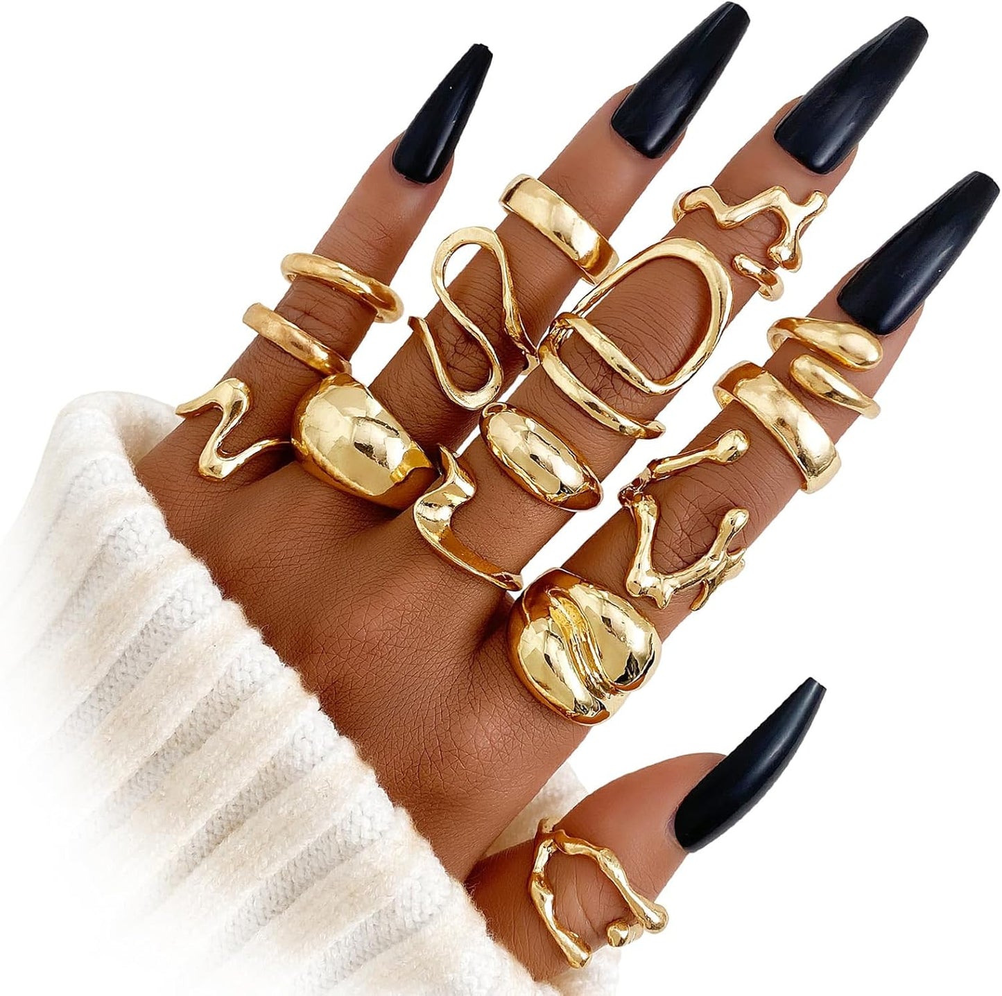Manufacturer  IFKM Gold Chunky Rings Set for Women 14k Gold Plated Thick Dome Stackable Open Rings Trendy Dainty Minimalist Jewelry Gifts   rings