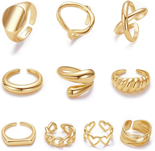 Manufacturer  10PCS Gold Dome Chunky Rings for Women 18K Gold Plated Braided Twisted Round Signet Rings Adjustable Open Ring Band Statement Jewelry Size 7-9   rings