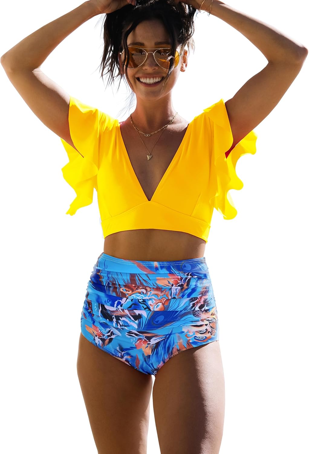 Manufacturer  SPORLIKE Women Ruffle High Waist Swimsuit Two Pieces Push Up Tropical Print Bikini  Swimsuit