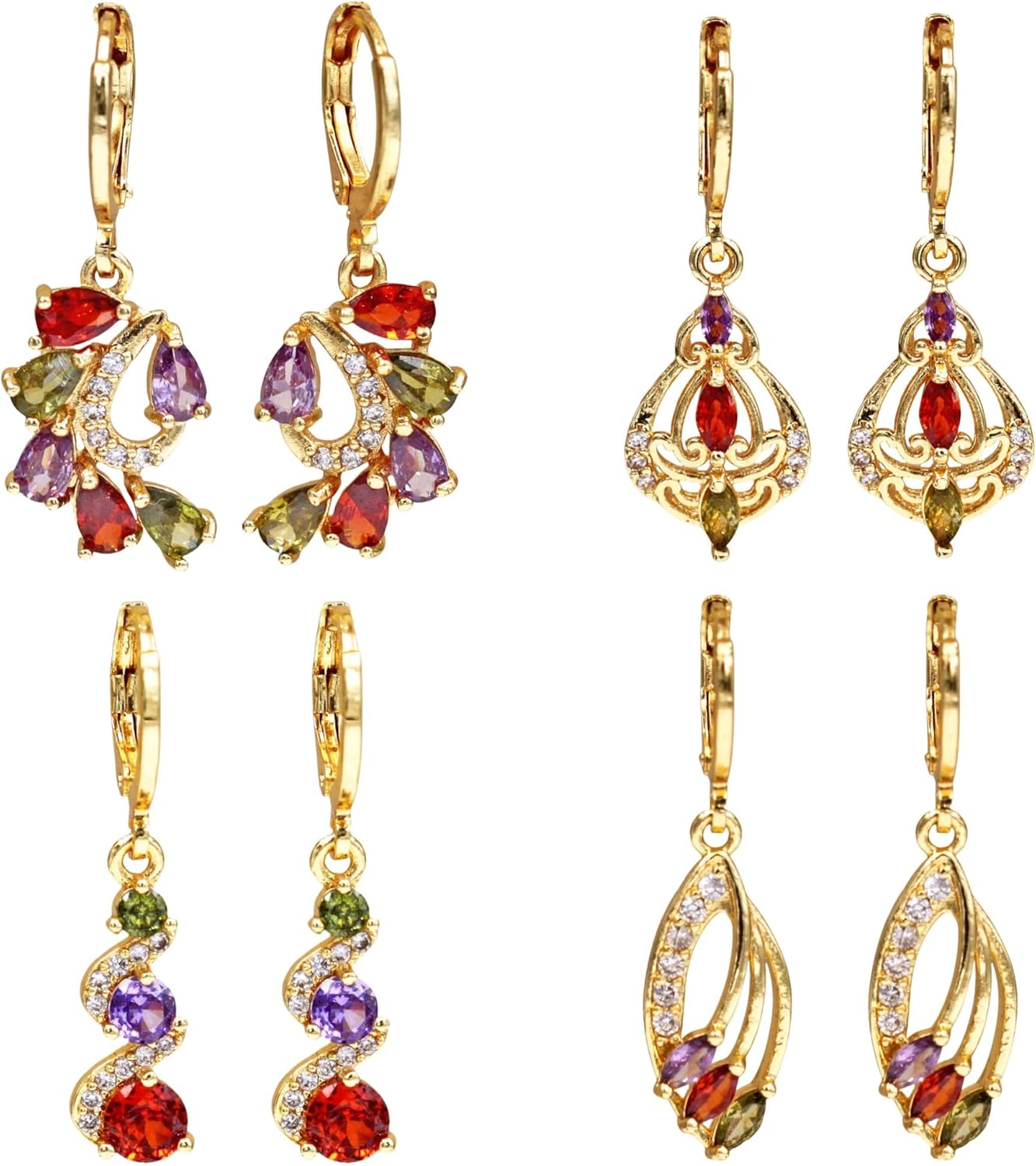 Manufacturer  18K Gold Plated, 4 Pairs Dangle Earrings Set for Women, Flower/Heart/Animal/Pearl Drop earrings, Hypoallergenic Cubic Zirconia Earrings, Lightweight, Party, gold earrings, Jewelry for Gifts, Fashion  earring