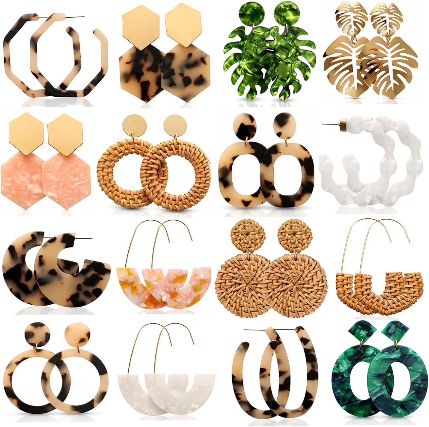 Manufacturer  16 Pairs Trendy Statement Acrylic Rattan Earrings for Women-Fashion Summer Beach Vacation Boho Jewelry Set  earring