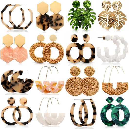 Manufacturer  16 Pairs Trendy Statement Acrylic Rattan Earrings for Women-Fashion Summer Beach Vacation Boho Jewelry Set  earring