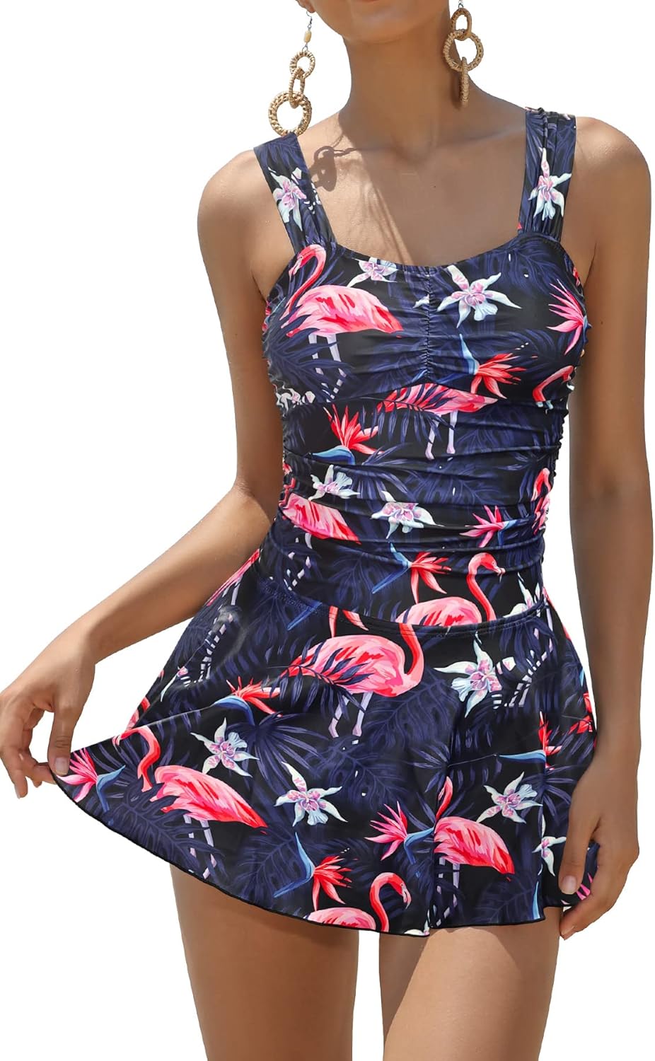 Manufacturer  SHEKINI Women's One Piece Swimdress Tummy Control Ruched Open Back Swimsuits Printing Bathing Suit  Swimsuit