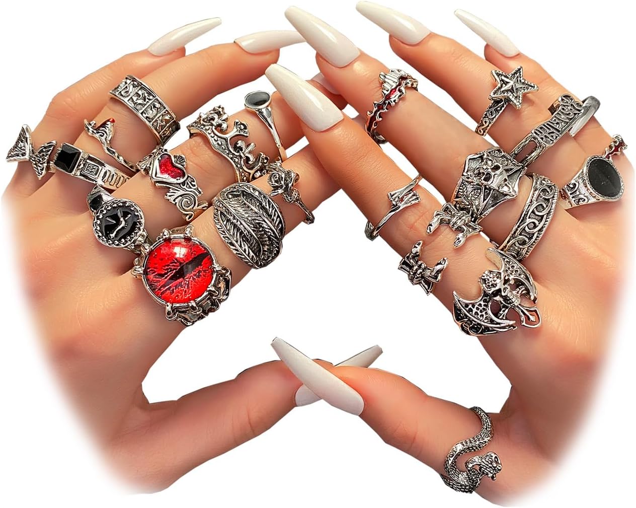 Manufacturer  IFKM Vintage Silver Knuckle Rings Set for Women, Stackable Joint Finger Statement Rings Bohemian Retro Hollow Carved Midi Rings, Boho Halloween Skeleton Skull Snake Heart Chunky Stacking Rings Pack   rings