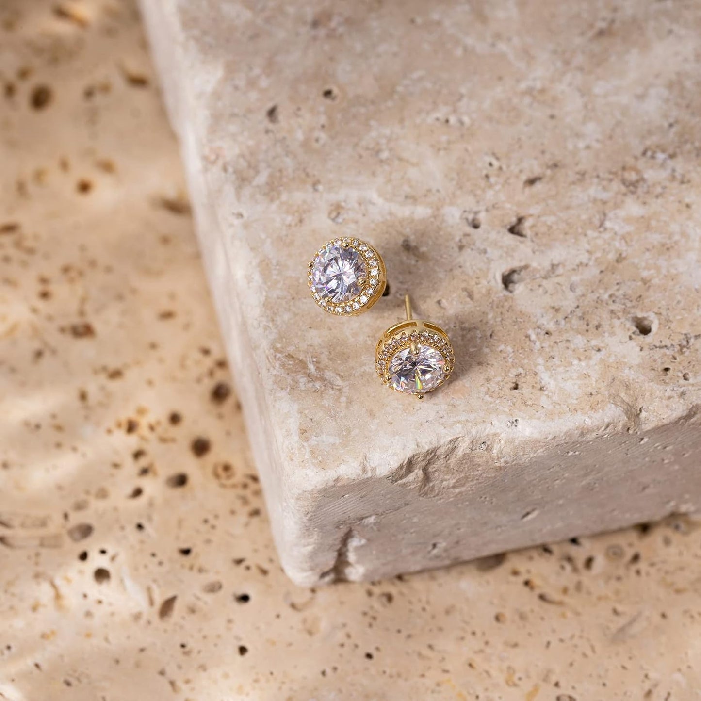 Manufacturer  PAVOI 14K Gold Plated Sterling Silver Post Brilliant Round Faux Diamond Halo Earrings - Premium Cubic Zirconia in Rose, White, and Yellow Gold  earring