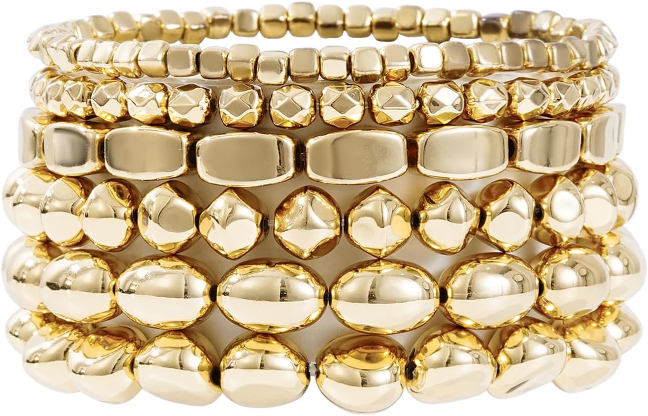 Manufacturer  Gold Beaded Bracelets for Women Trendy, 14K Gold Plated Stack Cross Pearl Gold Bead Stretch Bracelets Set Elastic Hypoallergenic Bracelets Jewelry Gifts  bracelets
