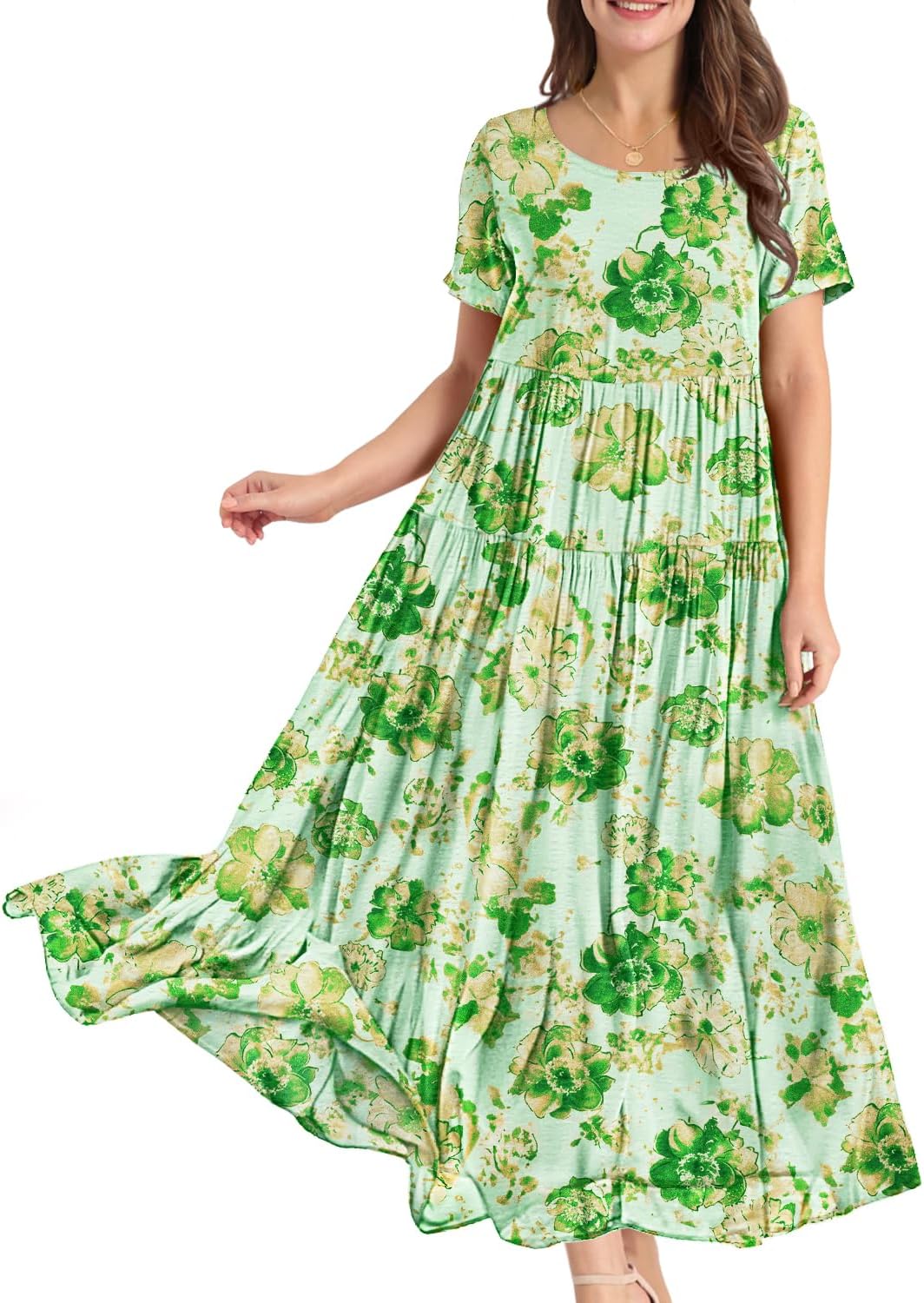 Manufacturer  YESNO Women Casual Loose Bohemian Floral Dress with Pockets Short Sleeve Long Maxi Summer Beach Swing Dress EJF dresses