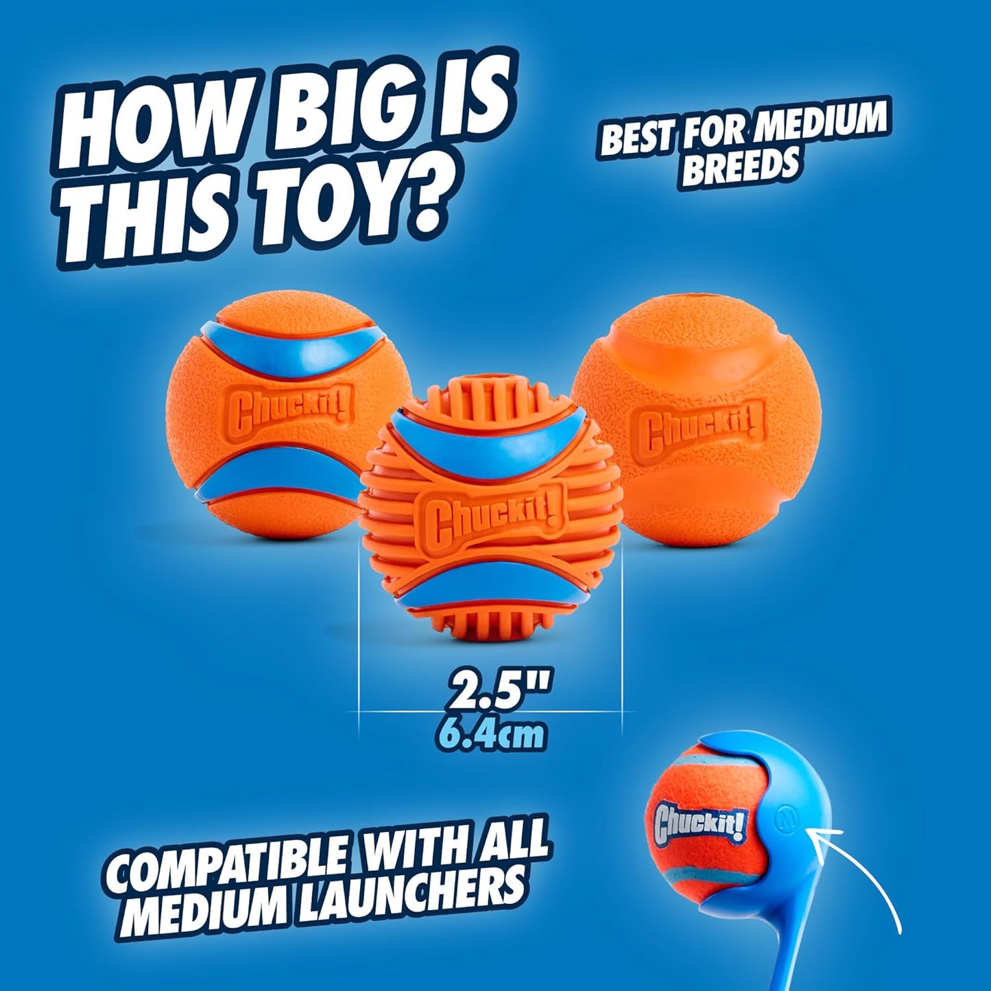 Manufacturer   Chuckit! Dog Balls - Interactive Dog Toys, High-Bounce Fetch Ball, Ultra and Rugged Balls, Durable - Size Medium, 2.5-inch Diameter, Set of 3    Dog toy