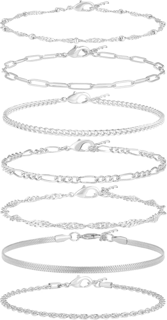 Manufacturer  Reoxvo Dainty Bracelets for Women Trendy, Sterling Silver Plated Brass Link Chain Charm Bracelet Set for Women Stack 14K Gold Plated Brass Link Bracelets Jewelry Gift for Women  bracelets