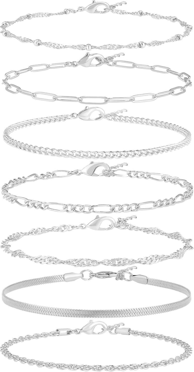 Manufacturer  Reoxvo Dainty Bracelets for Women Trendy, Sterling Silver Plated Brass Link Chain Charm Bracelet Set for Women Stack 14K Gold Plated Brass Link Bracelets Jewelry Gift for Women   rings