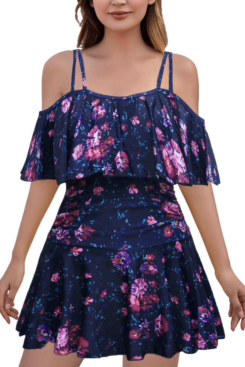 Manufacturer  COCOPEAR Women's One Piece Flounce Swimsuit Off Shoulder Bathing Suit Tummy Control Swimdress  Swimsuit