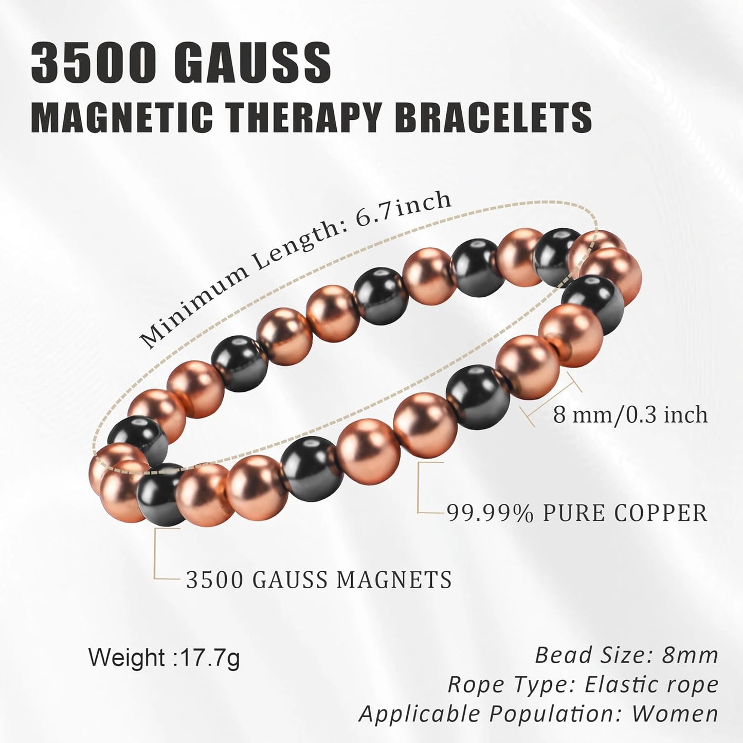Manufacturer  Copper Bracelet for Women and Men, 8MM Magnetic Bracelet 99.99% Pure Copper Jewelry with 3500 Gauss Magnet Beads Cooper Arthritis Health Jewelry as Parents Anniversary Birthday Gifts  bracelets