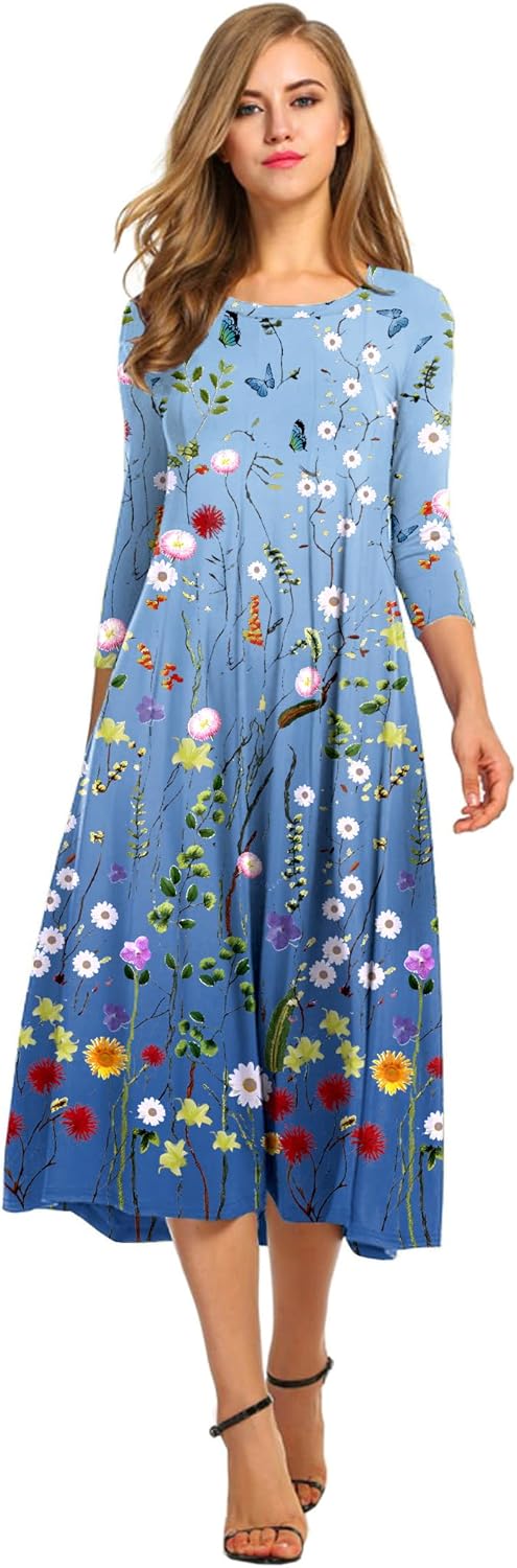 Manufacturer  HOTOUCH Women's 3/4 Sleeve A-line and Flare Midi Long Dress dresses