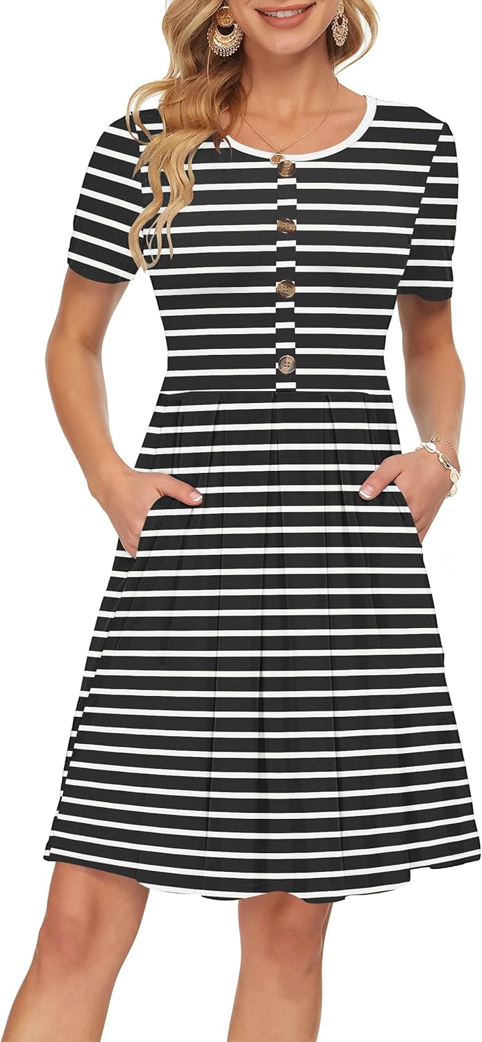 Manufacturer  AUSELILY Women's Short Sleeve Summer Dress Pleated Button Down Knee Length Dresses with Pockets New dresses