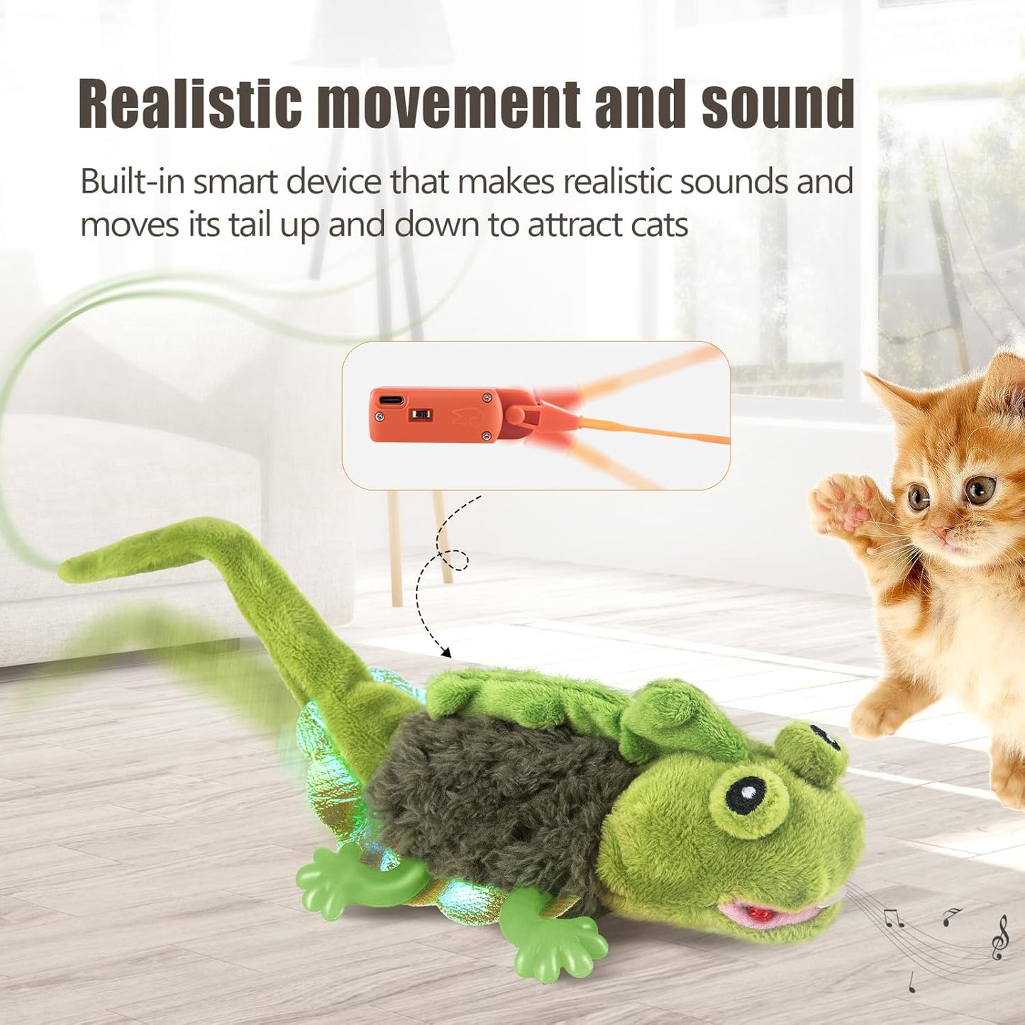 Manufacturer  Migipaws Cat Toys, Touch Activated Flapping Chirping Lizard Kitten Toy with Catnip for Indoor Cats Kicker, Rechargeable (Green)    Cat toy