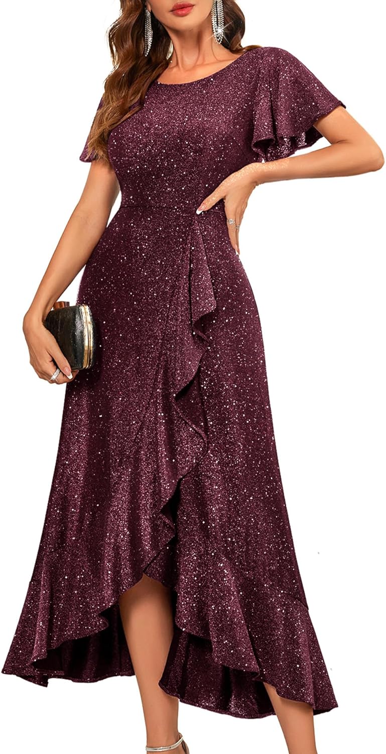 Manufacturer  BeryLove Women Sequin Formal Party Dress Flutter Short Sleeve Wedding Cocktail Long Evening Dress dresses